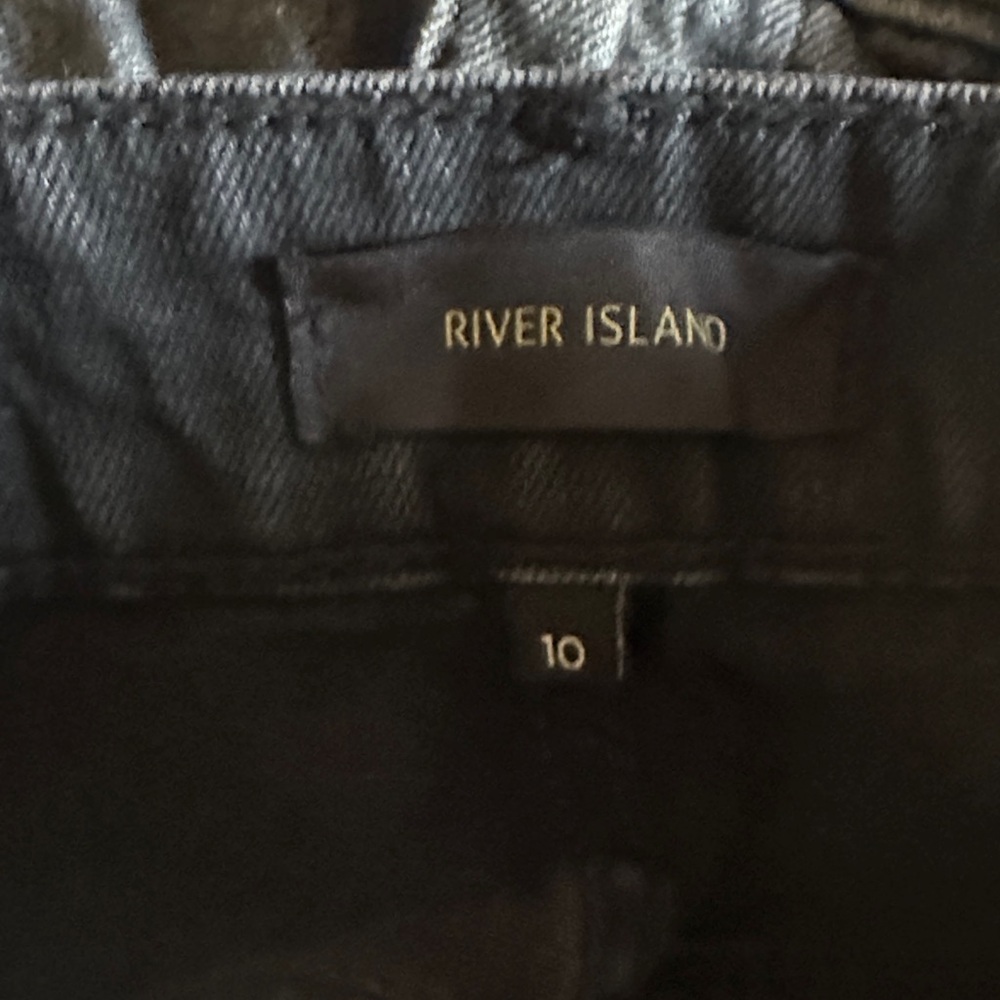 River Island Black Denim Skirt with Fringe - Picture 3 of 4